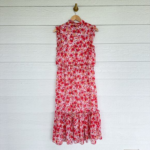 Laundry By Shelli Segal Floral Print Sleeveless Ruffles Casual Maxi Dress Red 10 - Picture 3 of 10